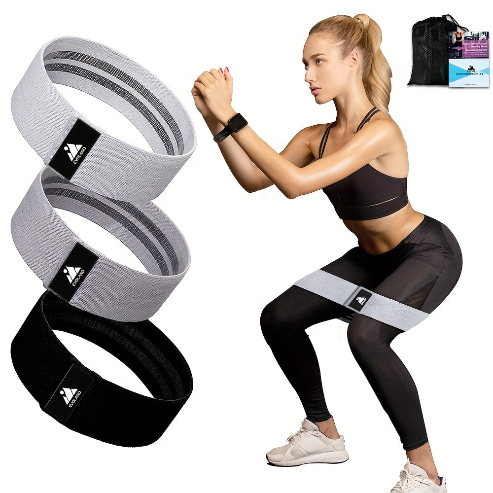 Evoland 3pcs Resistance Bands Set For Leg & Butt Training - Elastic Workout Bands With Varying Levels Of Resistance, Non-Slip Fabric, Ideal For Home Gym Fitness Enthusiasts