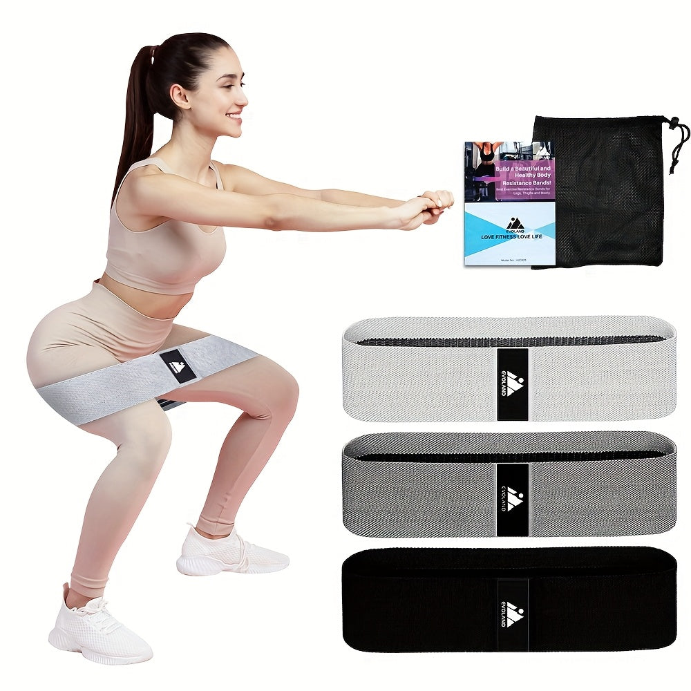 Evoland 3pcs Resistance Bands Set For Leg & Butt Training - Elastic Workout Bands With Varying Levels Of Resistance, Non-Slip Fabric, Ideal For Home Gym Fitness Enthusiasts